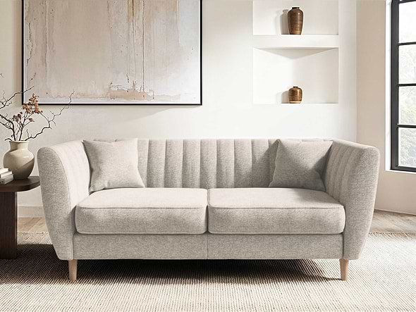 Solace+Co Remi 2 Seater Mid Century Beige Chenille Sofa