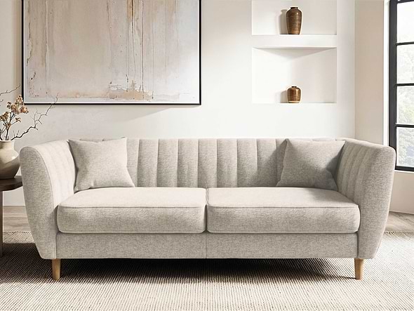 Solace+Co Remi 3 Seater Mid Century Beige Chenille Sofa