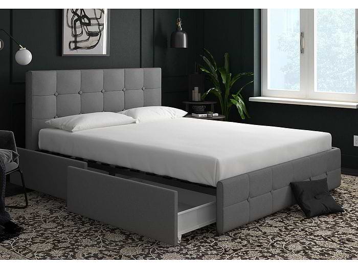 Dorel Rose Linen Upholstered Storage Bed Frame Modern style grey linen four drawers sprung slatted base