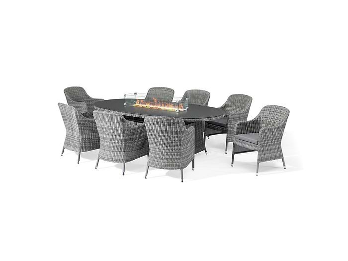 Maze Santorini 8 Seat Oval Fire Pit Dining Set