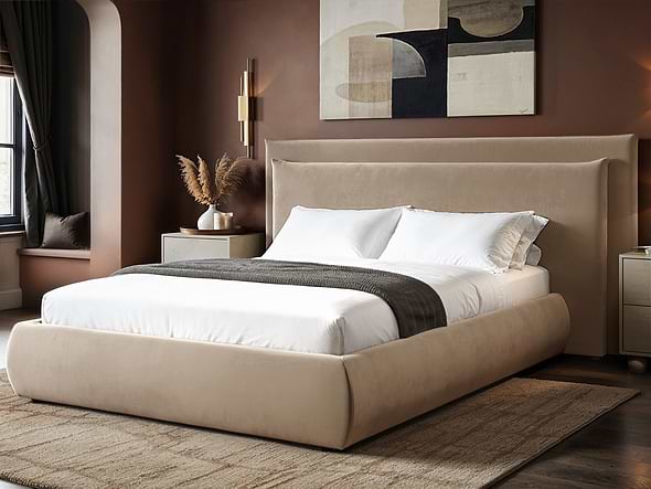 Solace+Co Sigrid Sand Velvet Cushion Headboard Ottoman