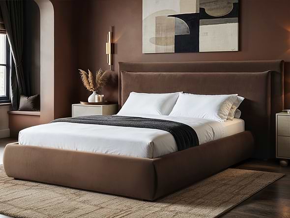 Solace+Co Sigrid Chocolate Velvet Cushion Headboard Ottoman Bed