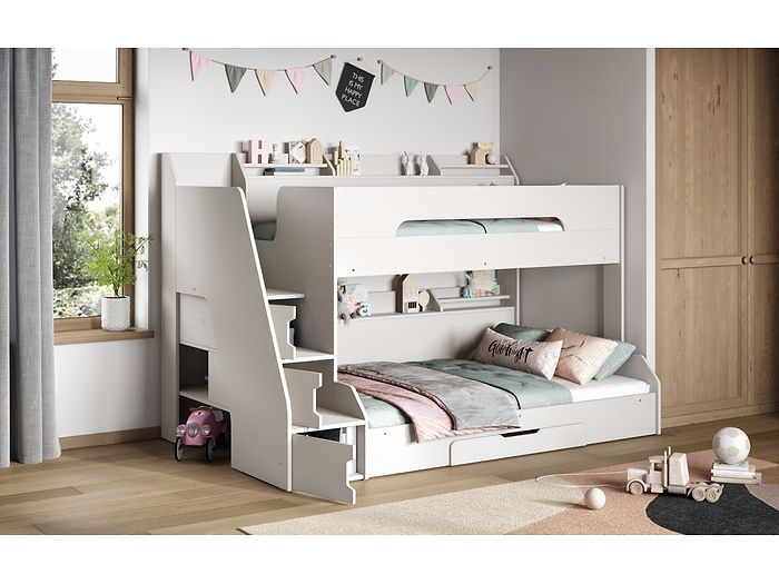 Flair Slick Staircase Triple Bunk Bed White
