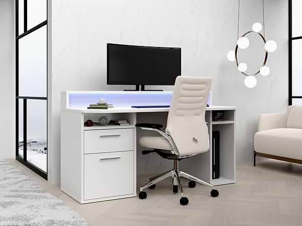 Flair Power Z White Computer Gaming Desk With Colour Changing LED Lights
