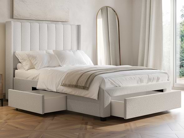 Flair Tiggy Storage Bed with Winged Headboard Cream Boucle