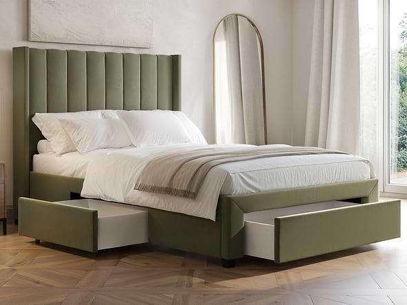 Flair Tiggy Storage Bed with Winged Headboard Green Velvet