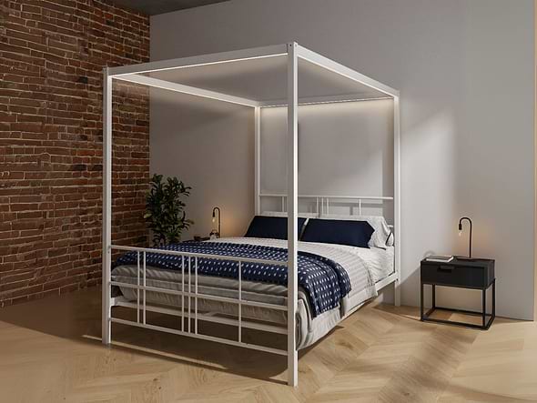 X Rocker Fern LED 4-Poster Bed Double White