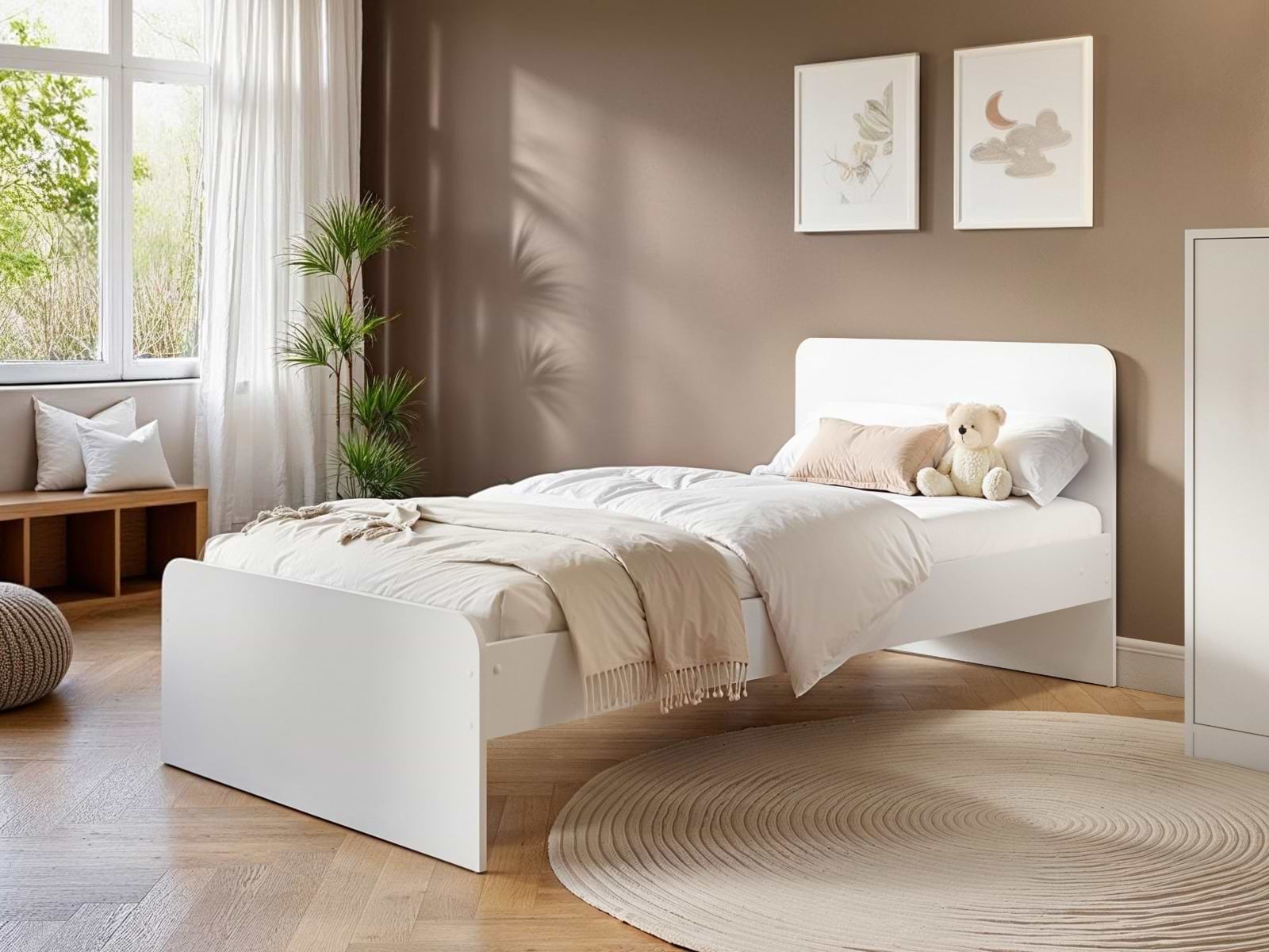 ベッドフレーム Single bed with Hard mattress Upholstered Single Bed Frame with Wooden Slats - Grey