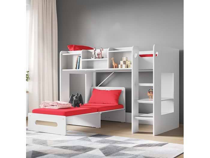 Flair Wizard Junior Mid High Sleeper With Pull Out Futon Scarlet Red
