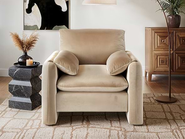Solace+Co Wren Sand Velvet Accent Chair