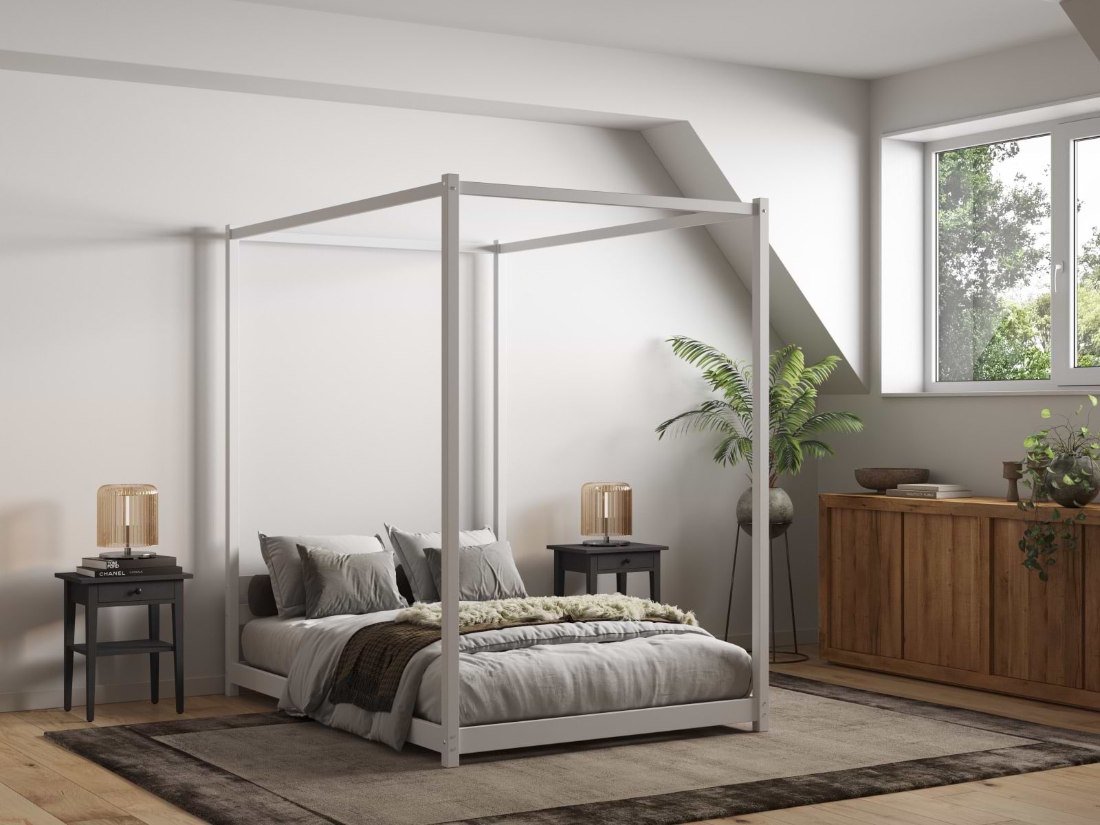 White 4 poster bed bed