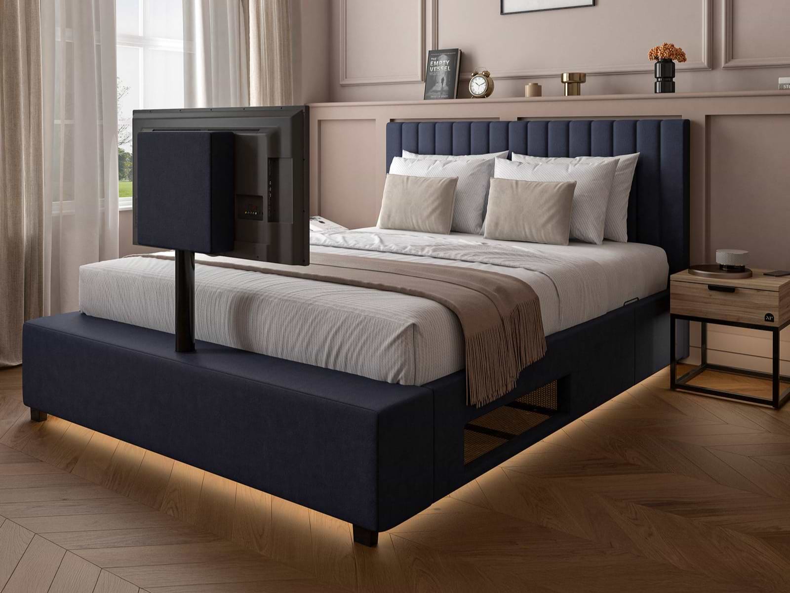 blue ottoman TV bed