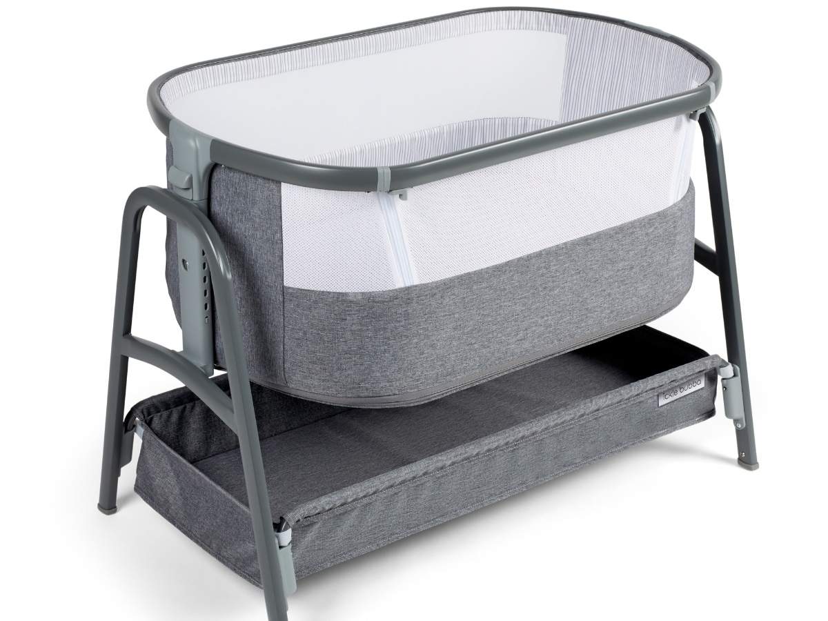 grey bedside crib