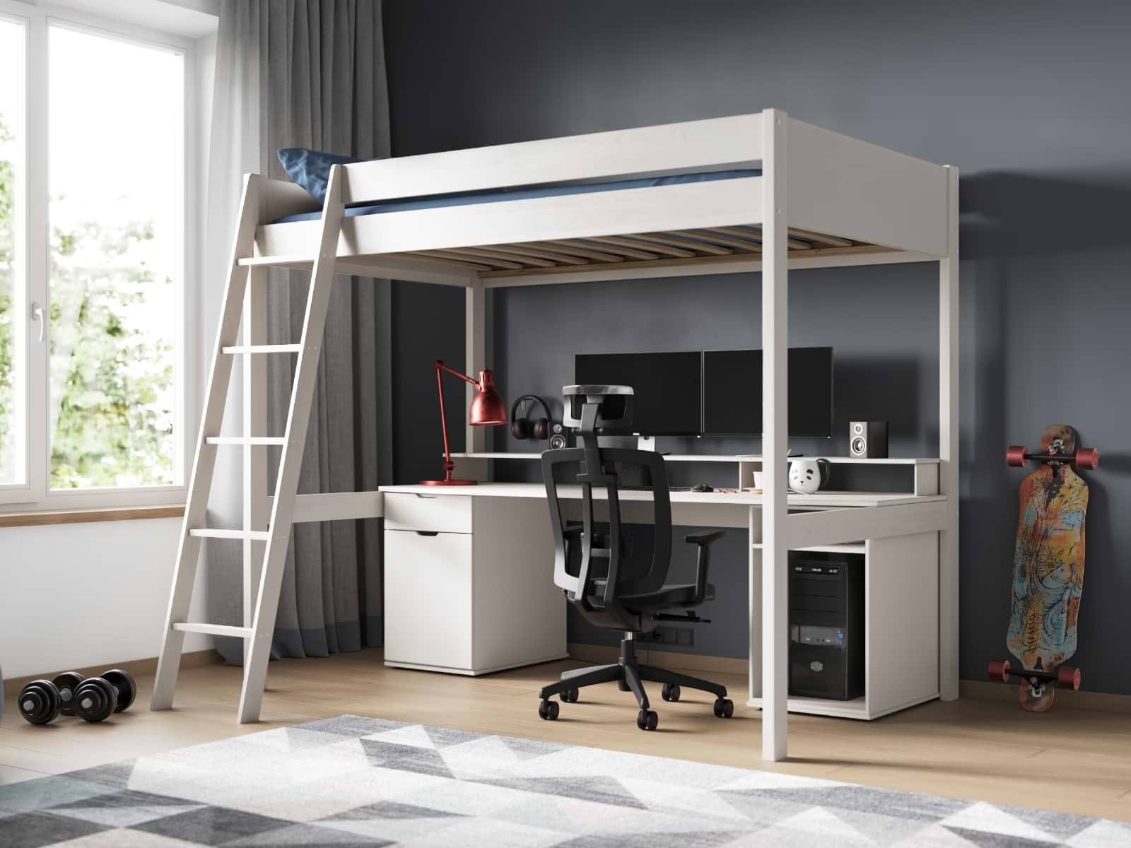noomi tera white highsleeper with desk