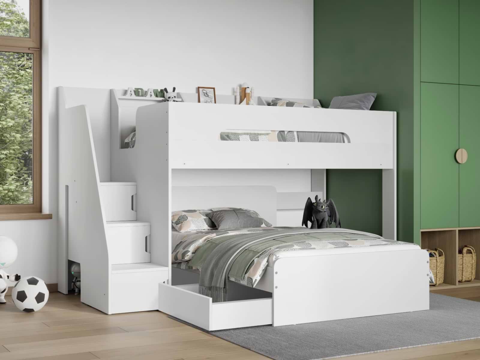 flair stepaside white staircase highsleeper bed with small double lower bed