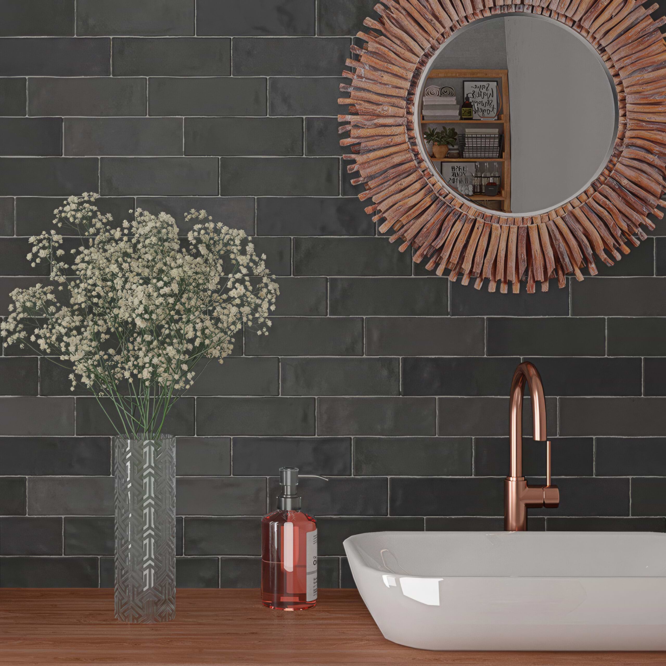 Gradient Negro Subway Porcelain Tile Matte