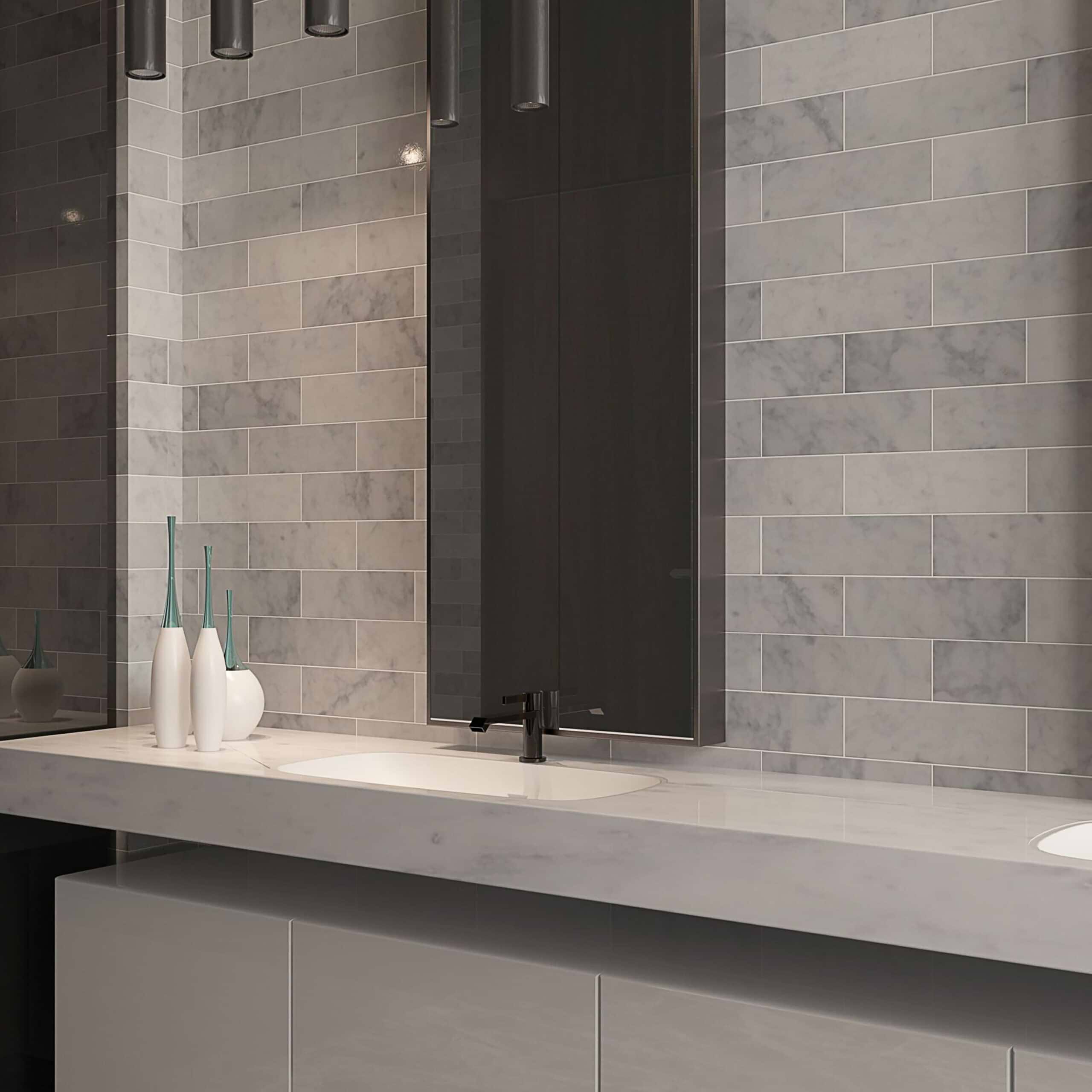 Carrara Subway Marble Tile, 4x12, Polished Finish, Italian White Marble, Light Grey, Subway Tile, Bathroom Wall \u0026 Floor Tile, Shower Wall Tile, image size:2560x2560