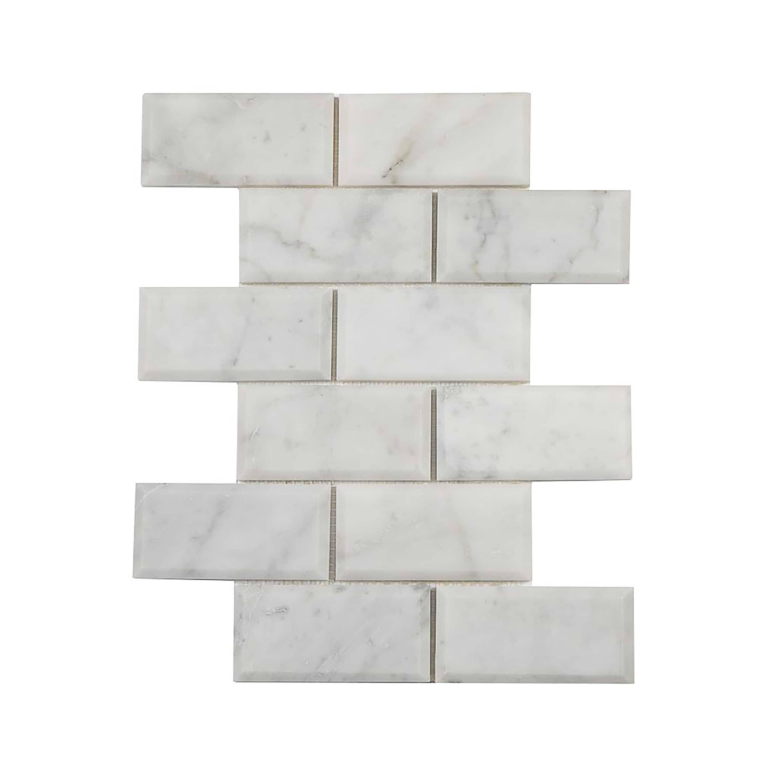 Carrara Tile Offset Beveled 2x4 Honed Marble