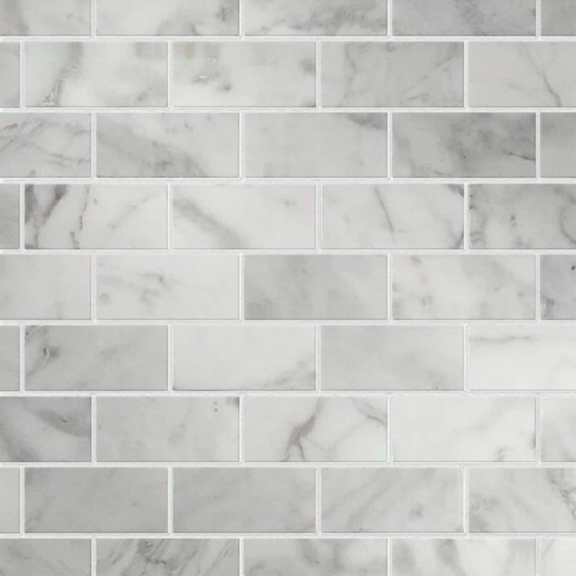 Carrara Mosaic Offset 2x4 Polished Marble Installed