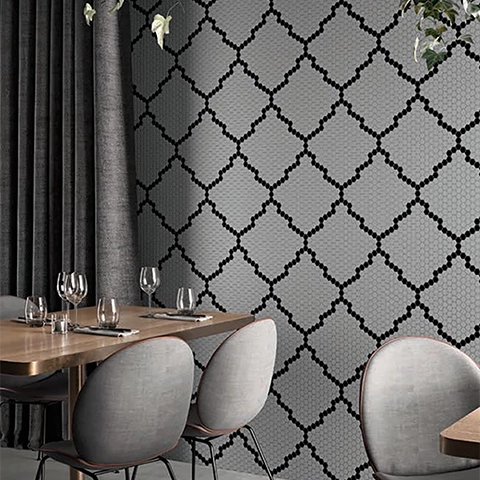 Installed 1x1 porcelain X pattern hexagon mosaic tile on wall
