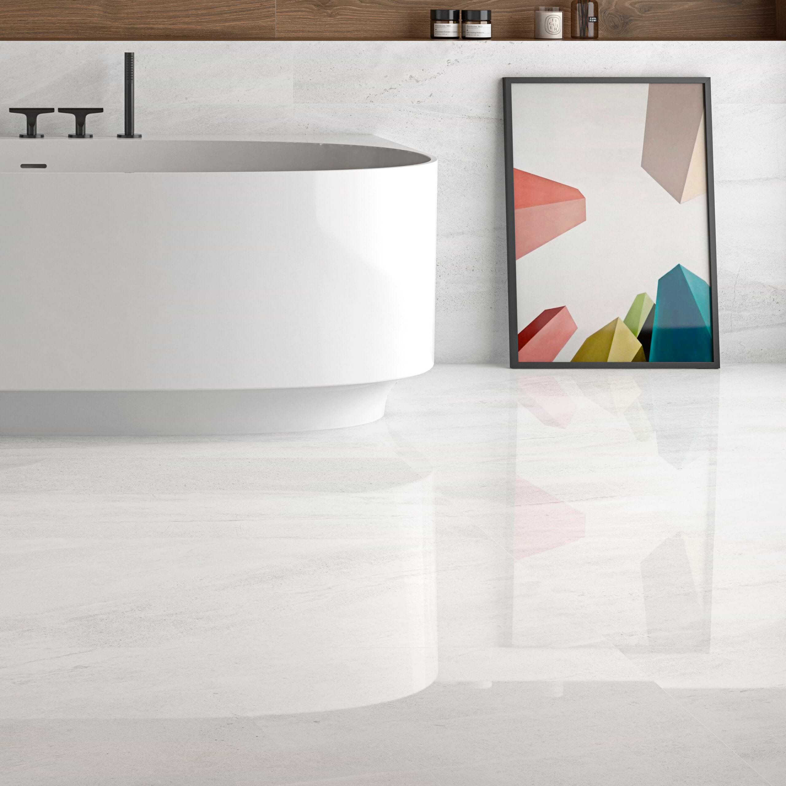Fina Blanco 48x48 Polished Porcelain Tile Room Finish