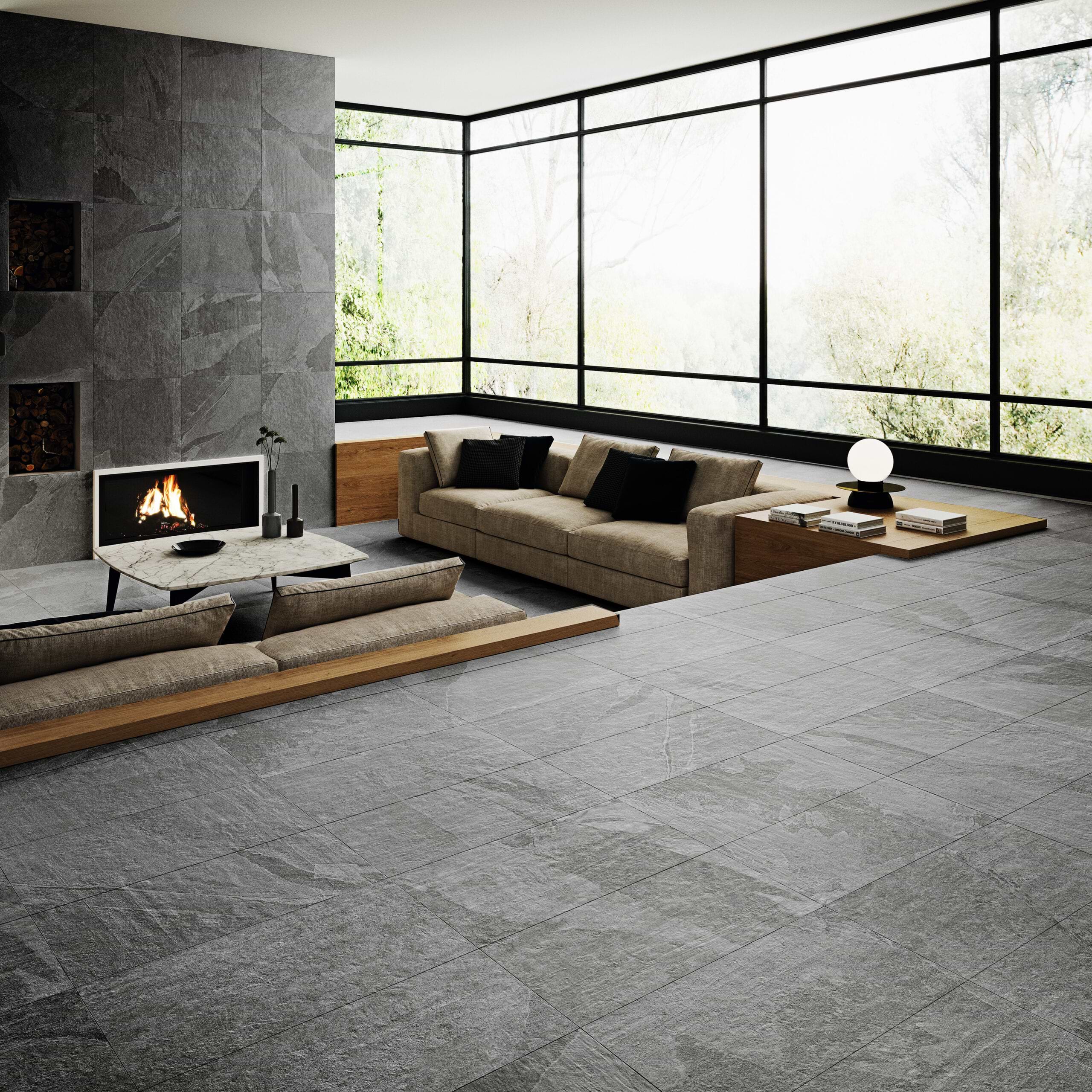 Pizarra Grey 18x36 Porcelain Tile Room Finish