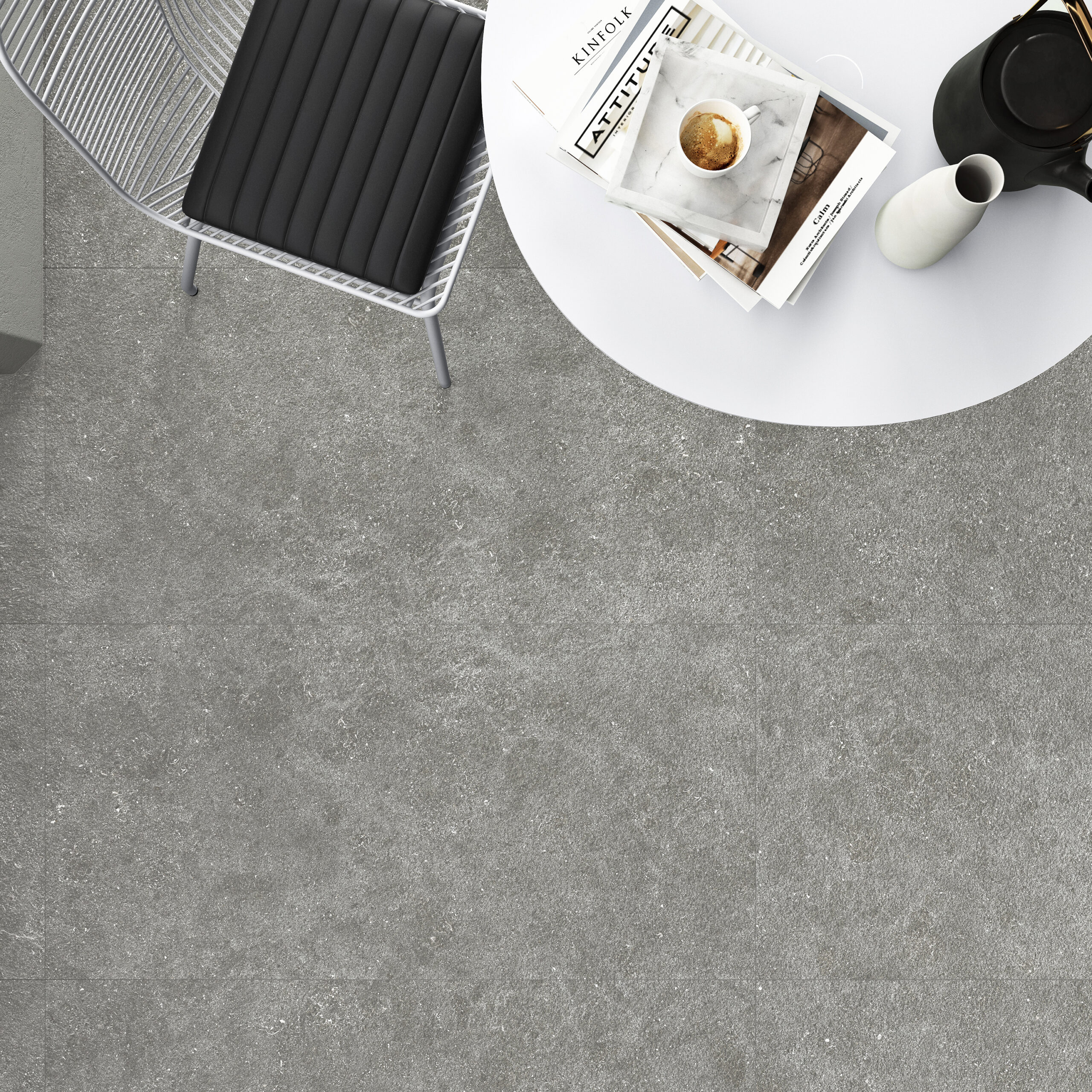 Tiza Smoke Hammered 24X48 Porcelain Tile Room Finish