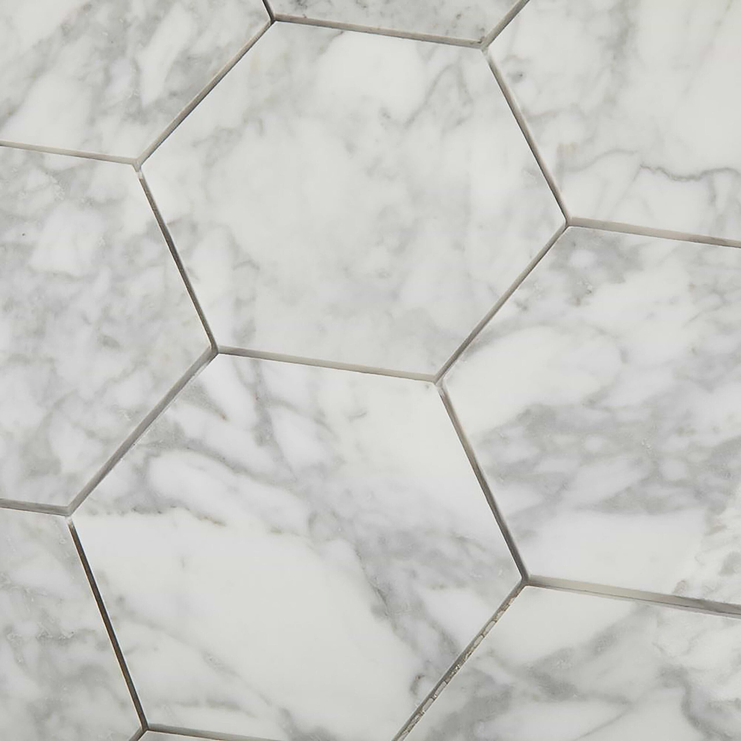 Carrara 5x5 Hexagon Polished Marble, part of our Carrara Series