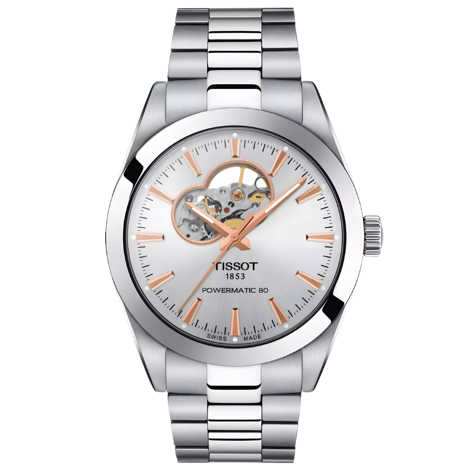 שעון יד גבר טיסוט – Gentleman Powermatic 80 Open Heart Tissot T1274071103101