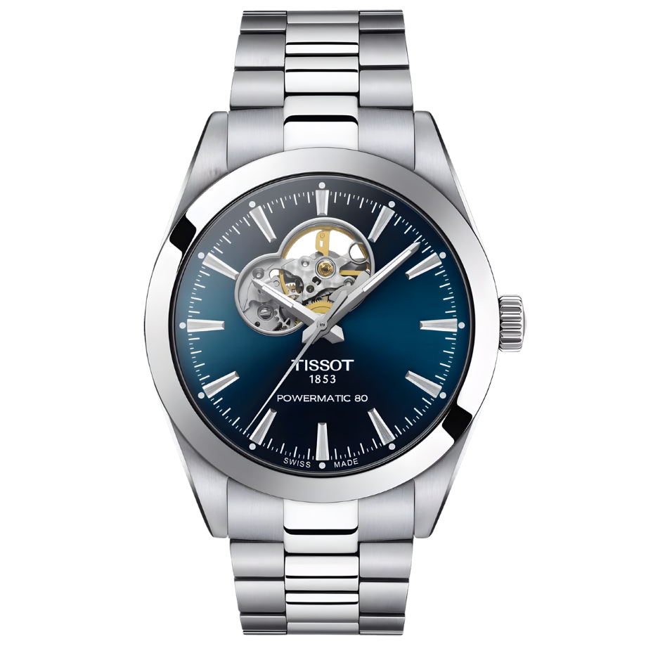 שעון יד גבר טיסוט – Gentleman Powermatic 80 Open Heart Tissot T1274071104101