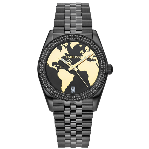 שעון EMBOSS Save-The-Planet יהלומים שחור שיבוץ מלא Full Grid EYSPFABKBMB160
