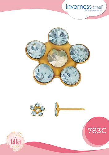 עגיל פרח משובץ זרקון בצבע תכלת 14K