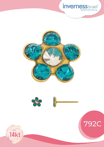 עגיל פרח משובץ זרקונים בצבע טורקיז 14K
