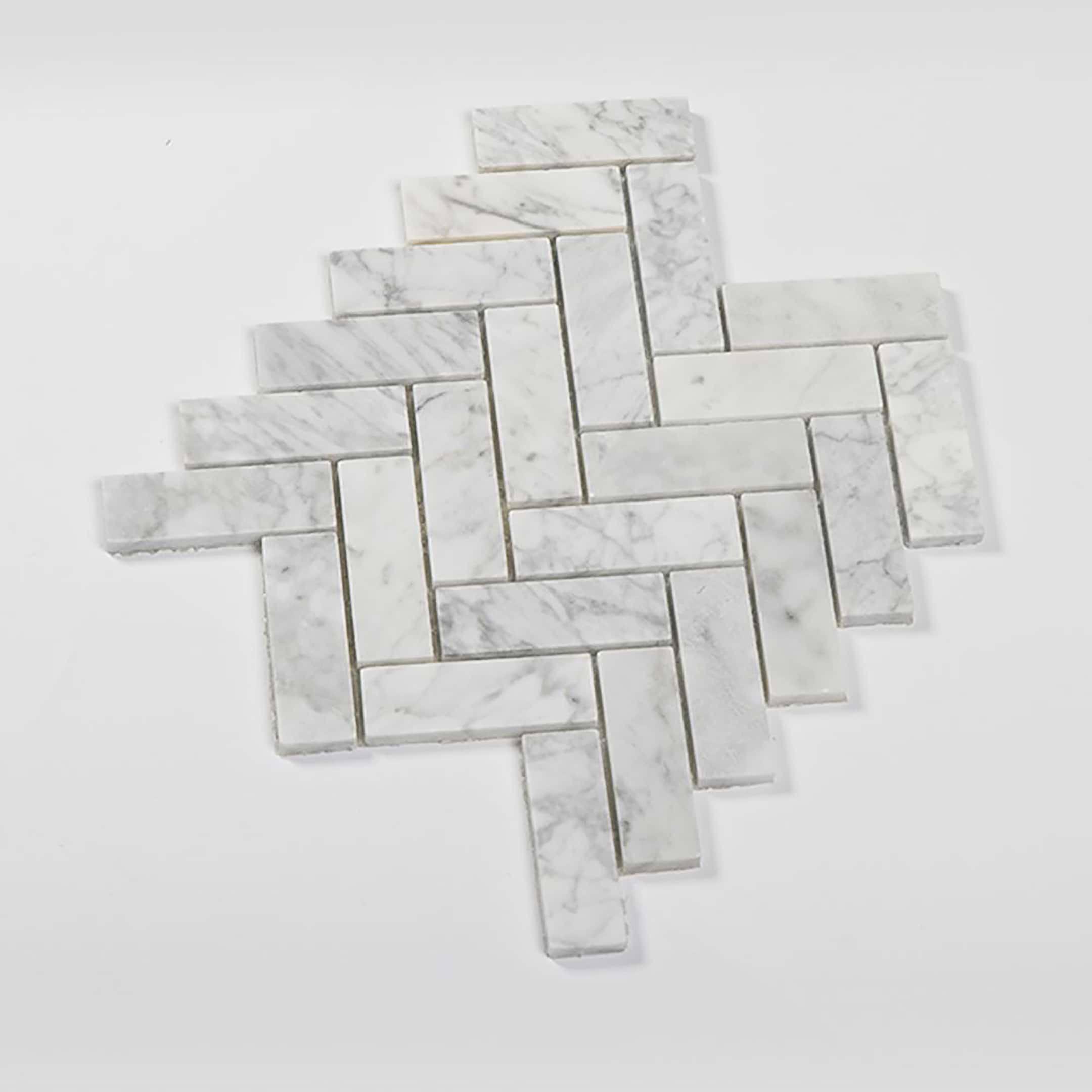 Carrara Mosaic Herringbone 1x3 Honed Marble - Image 2