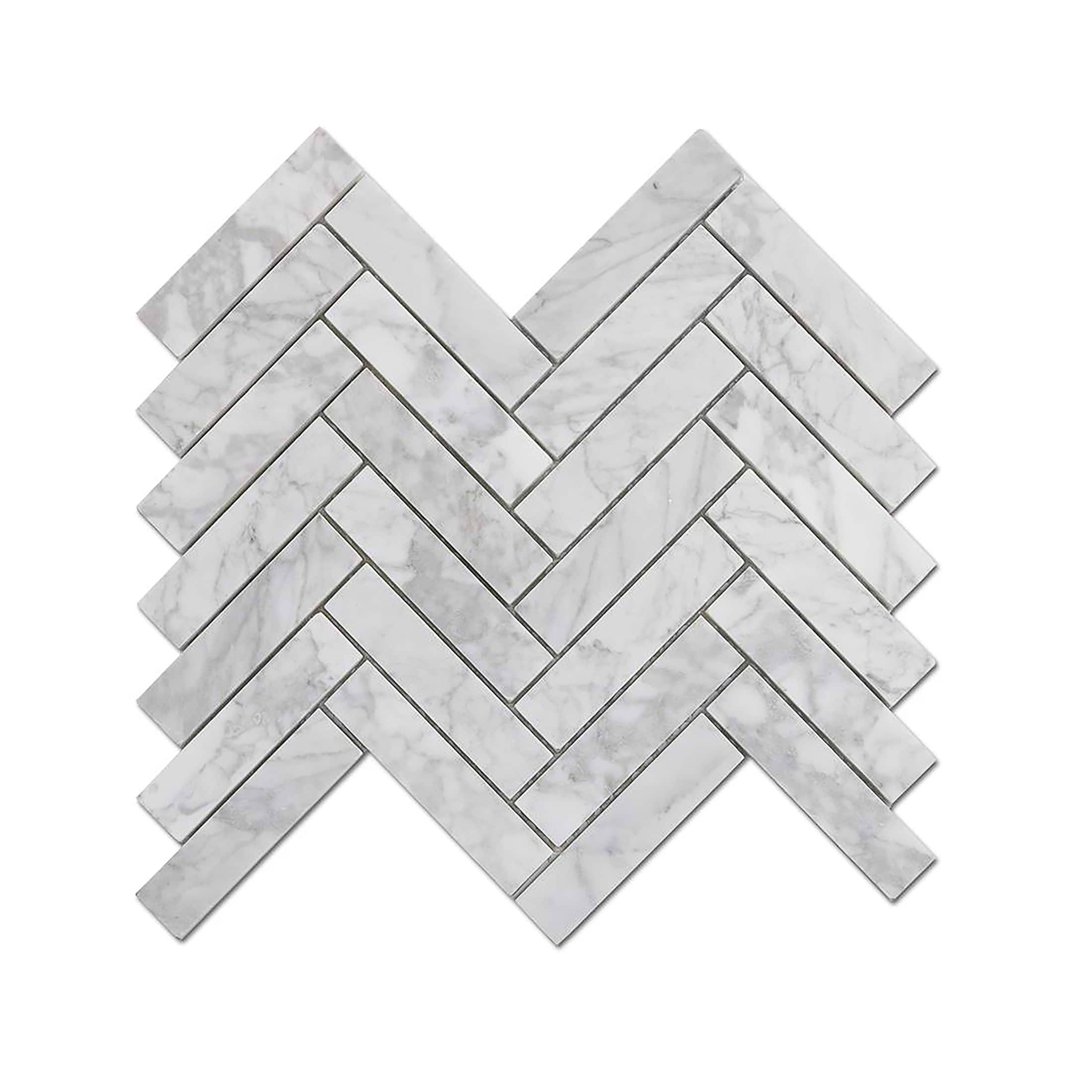 Carrara Mosaic Herringbone 1x4 Honed Marble