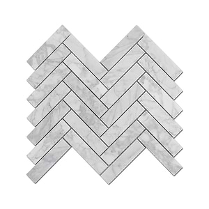 Carrara Mosaic Herringbone 1x4 Honed Marble