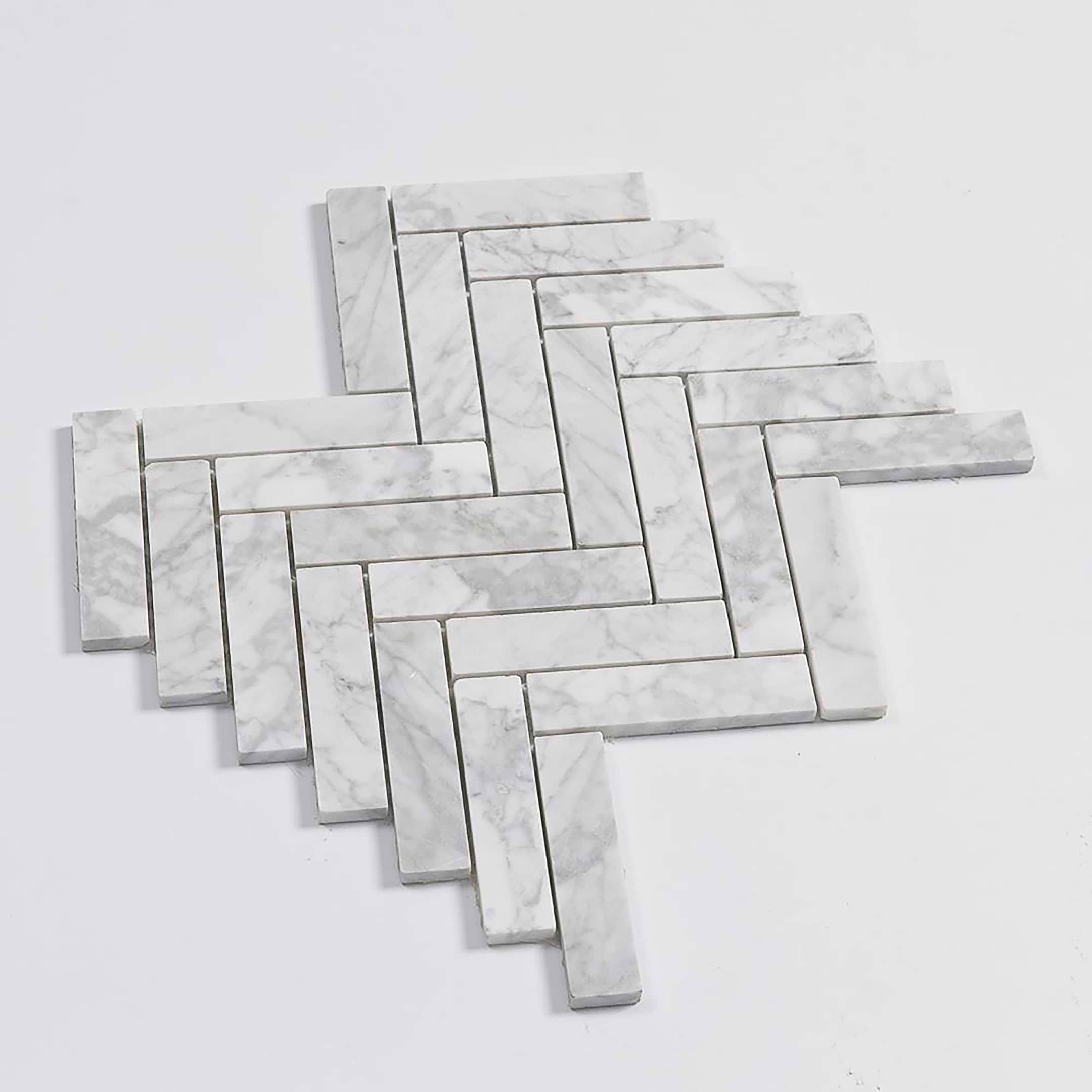 Carrara Mosaic Herringbone 1x4 Honed Marble - Image 2