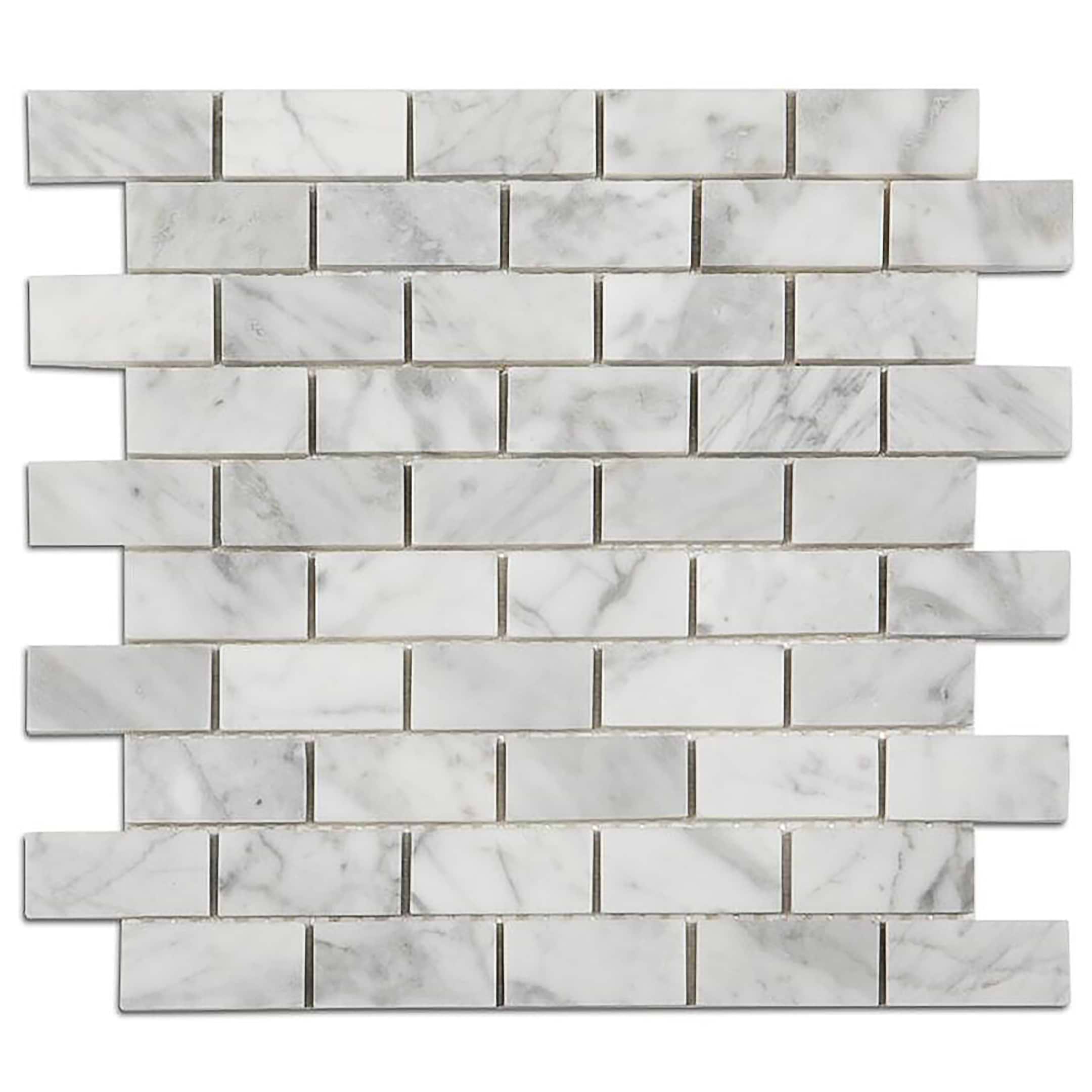 Carrara Mosaic Offset 1x2 Honed Marble