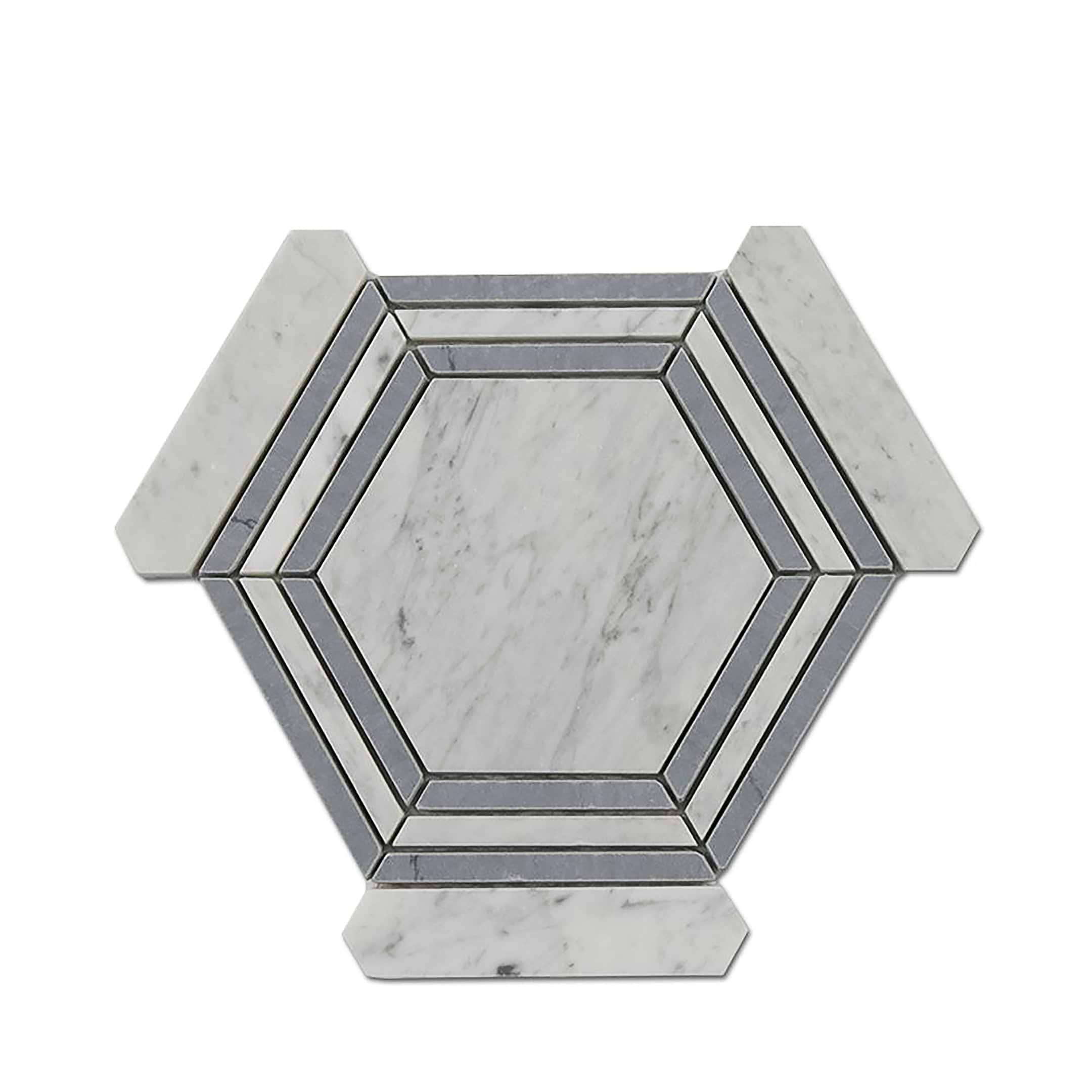 Carrara Mosaic with Bardiglio Grey Hexagon 5x5 Honed Marble