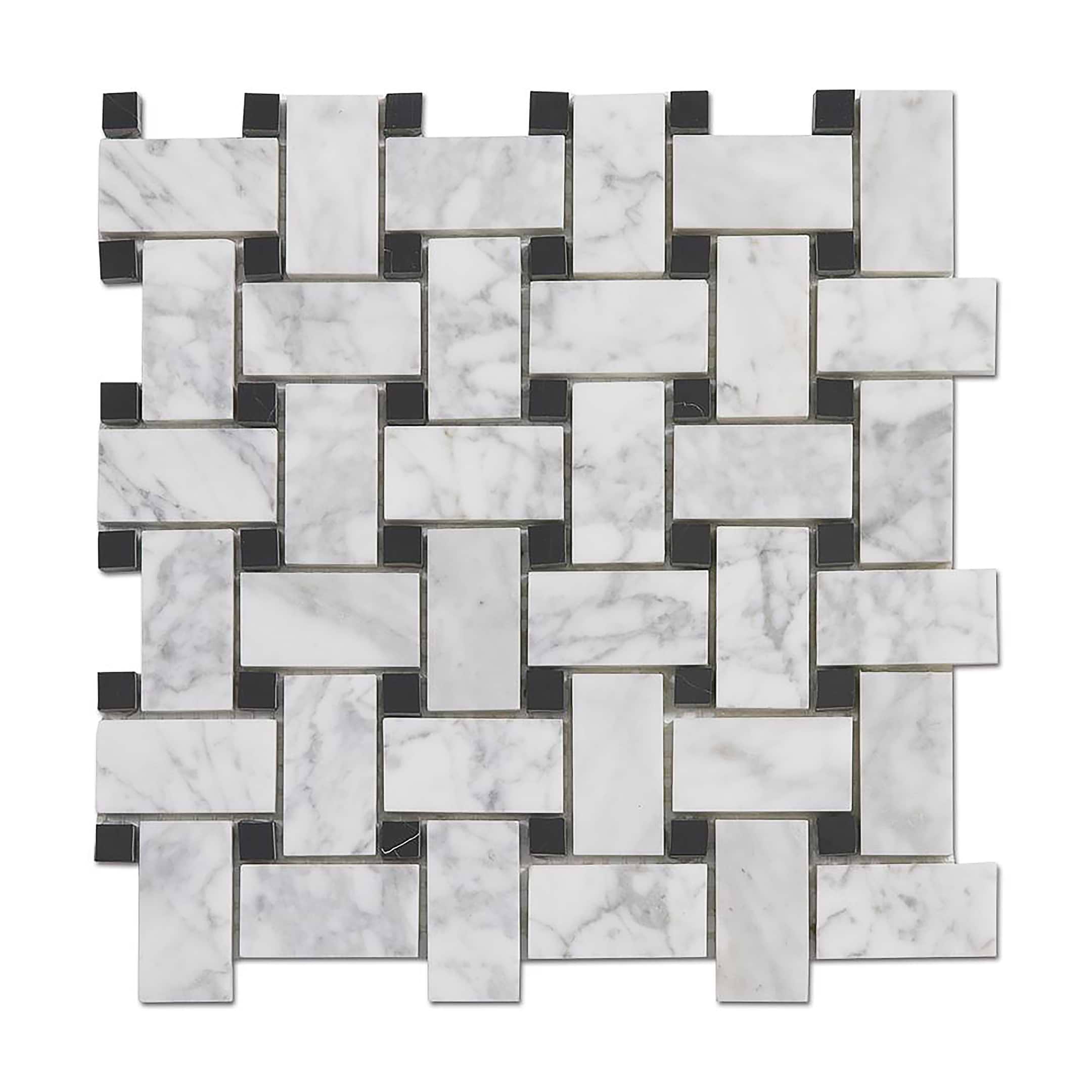 Carrara Mosaic with Negro Marquina Basketweave Honed Marble