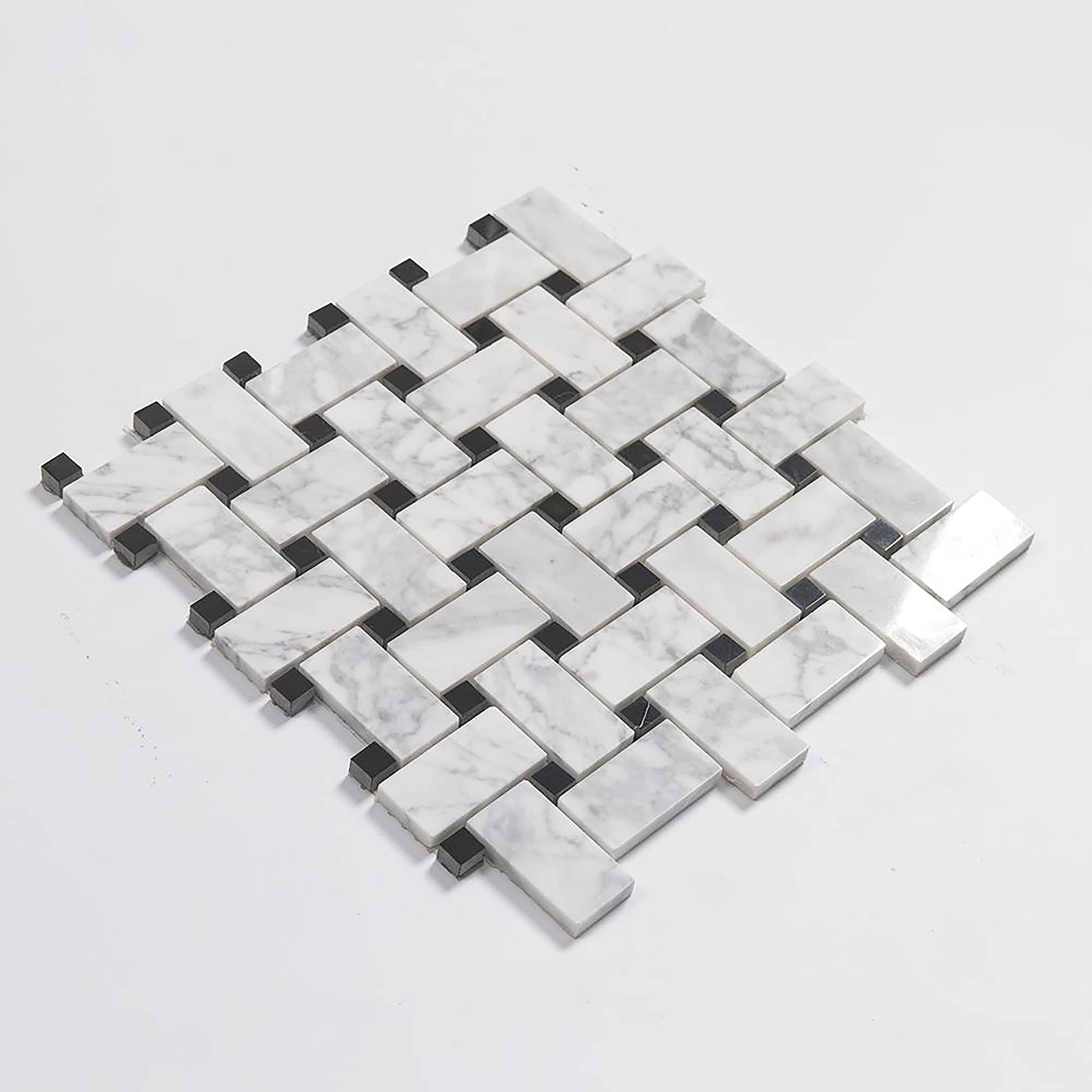 Carrara Mosaic with Negro Marquina Basketweave Honed Marble - Image 6
