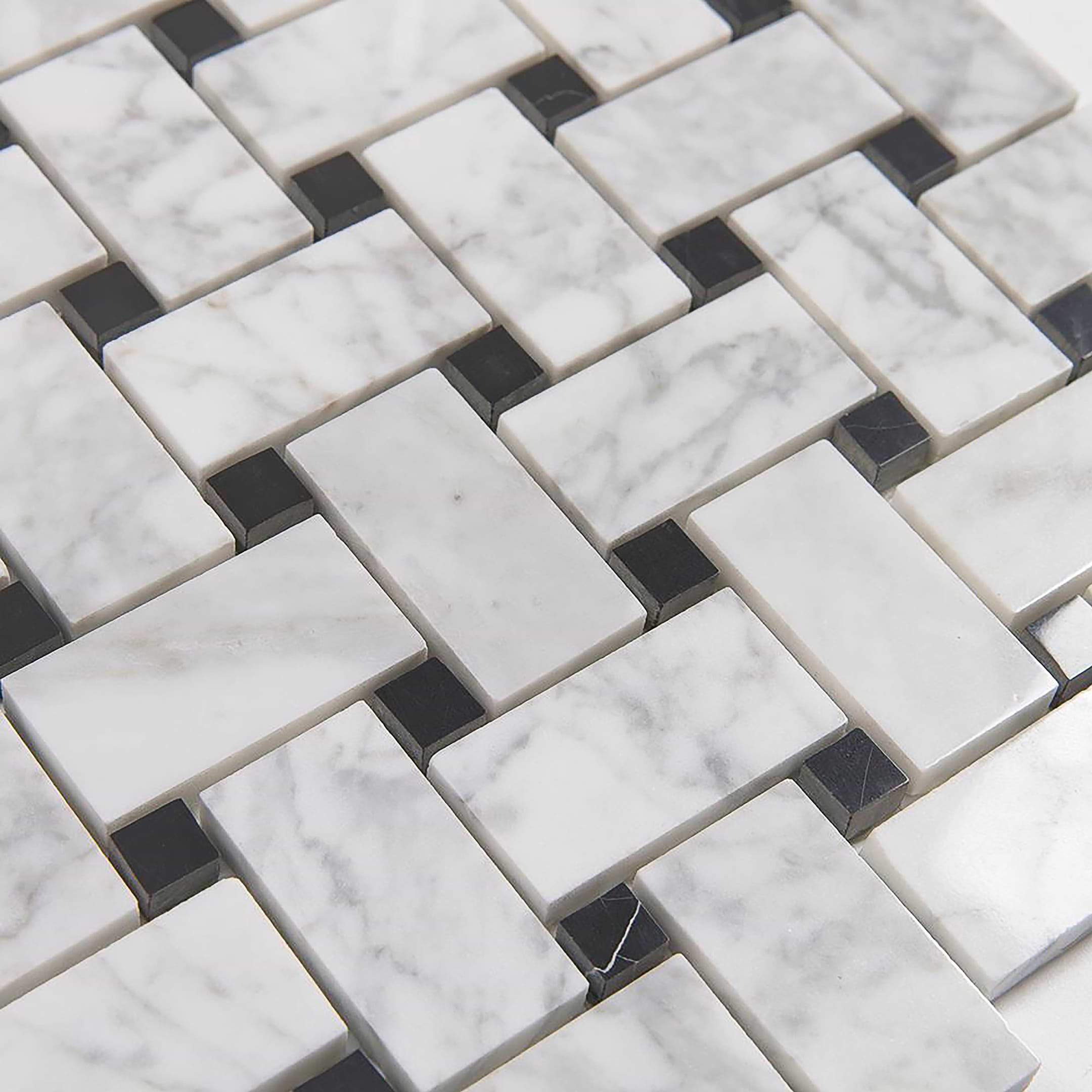 Carrara Mosaic with Negro Marquina Basketweave Honed Marble - Image 5