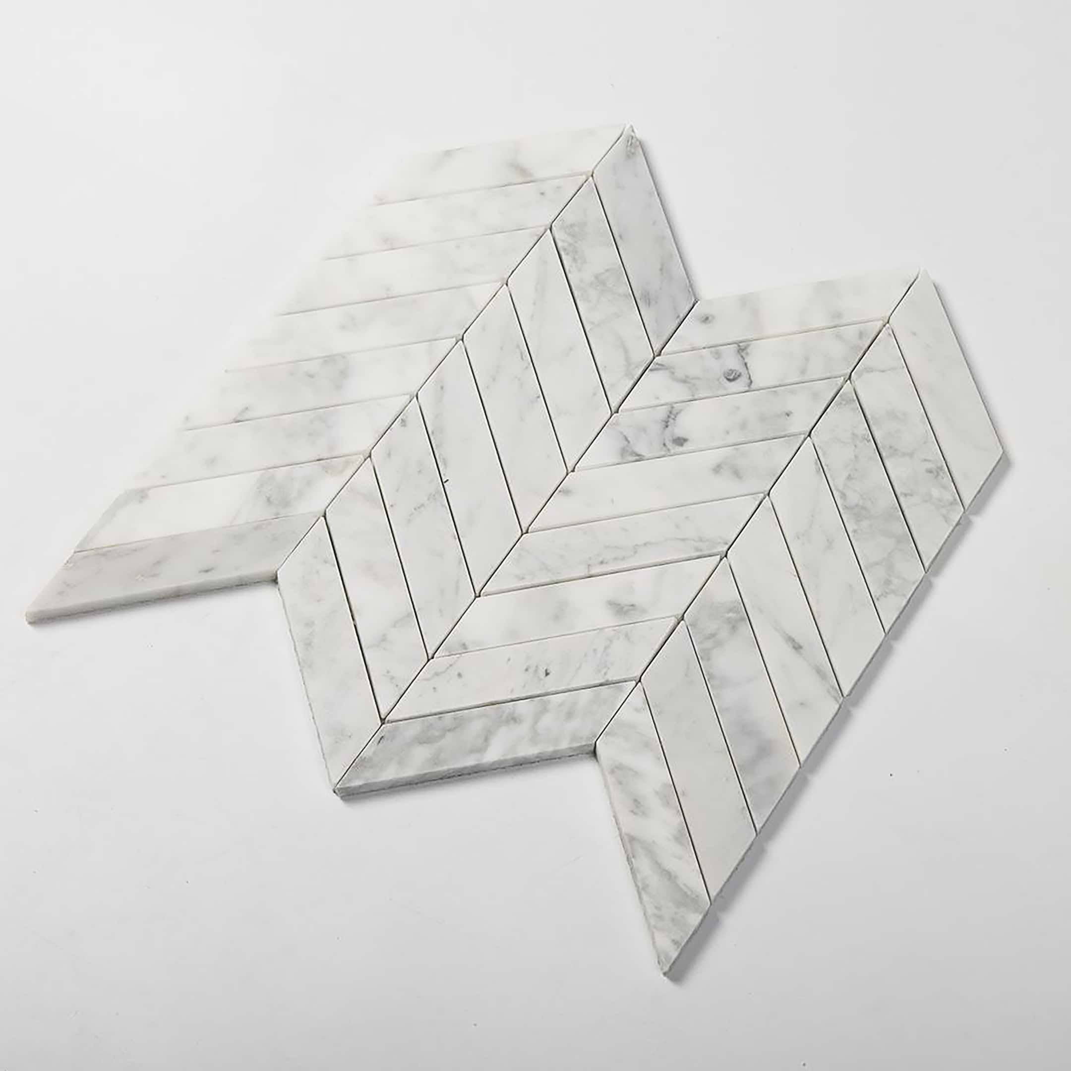 Carrara Mosaic Chevron 1x4 Polished Marble - Image 4