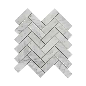 Carrara Mosaic Herringbone 1x3 Polished Marble