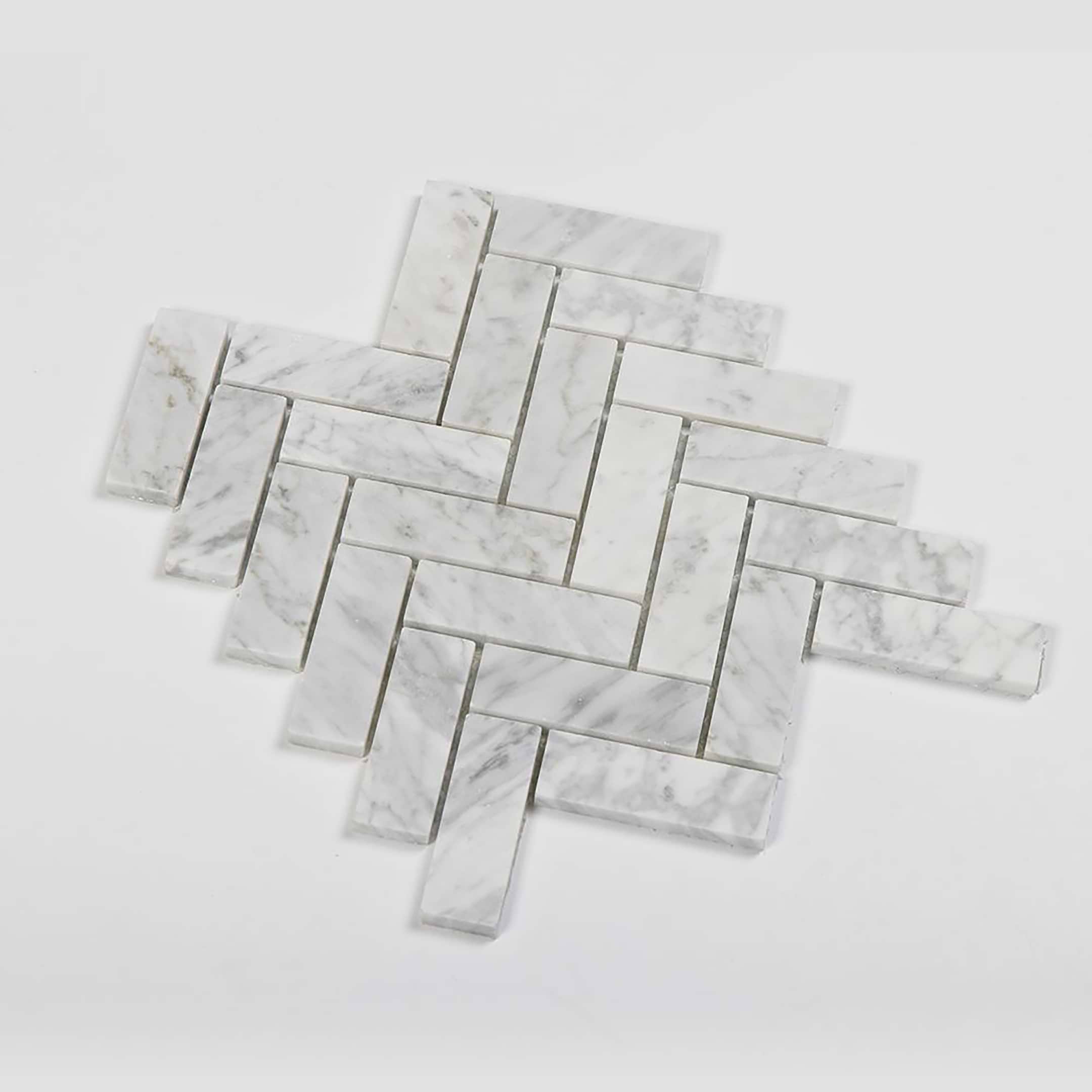 Carrara Mosaic Herringbone 1x3 Polished Marble - Image 5