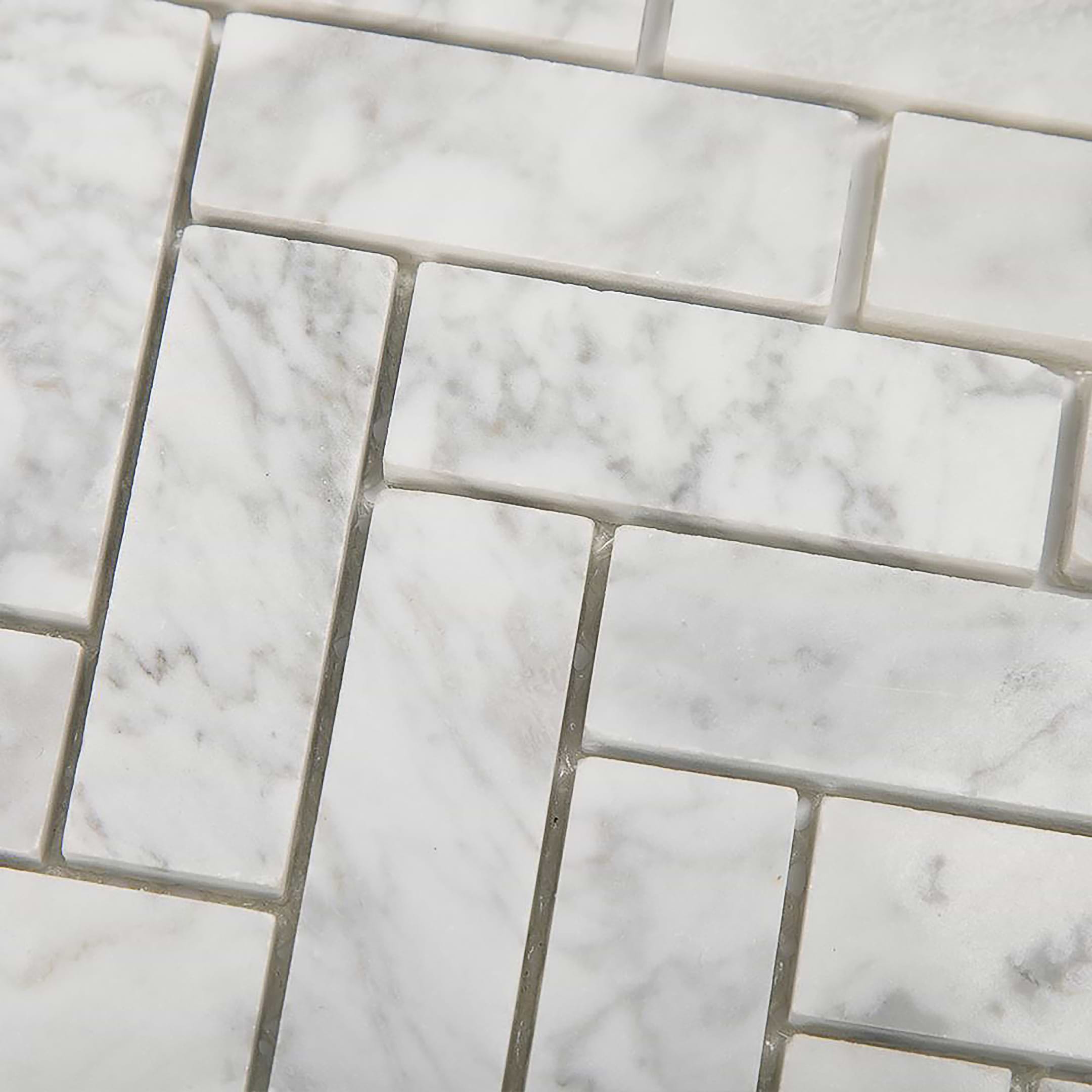Carrara Mosaic Herringbone 1x3 Polished Marble - Image 4