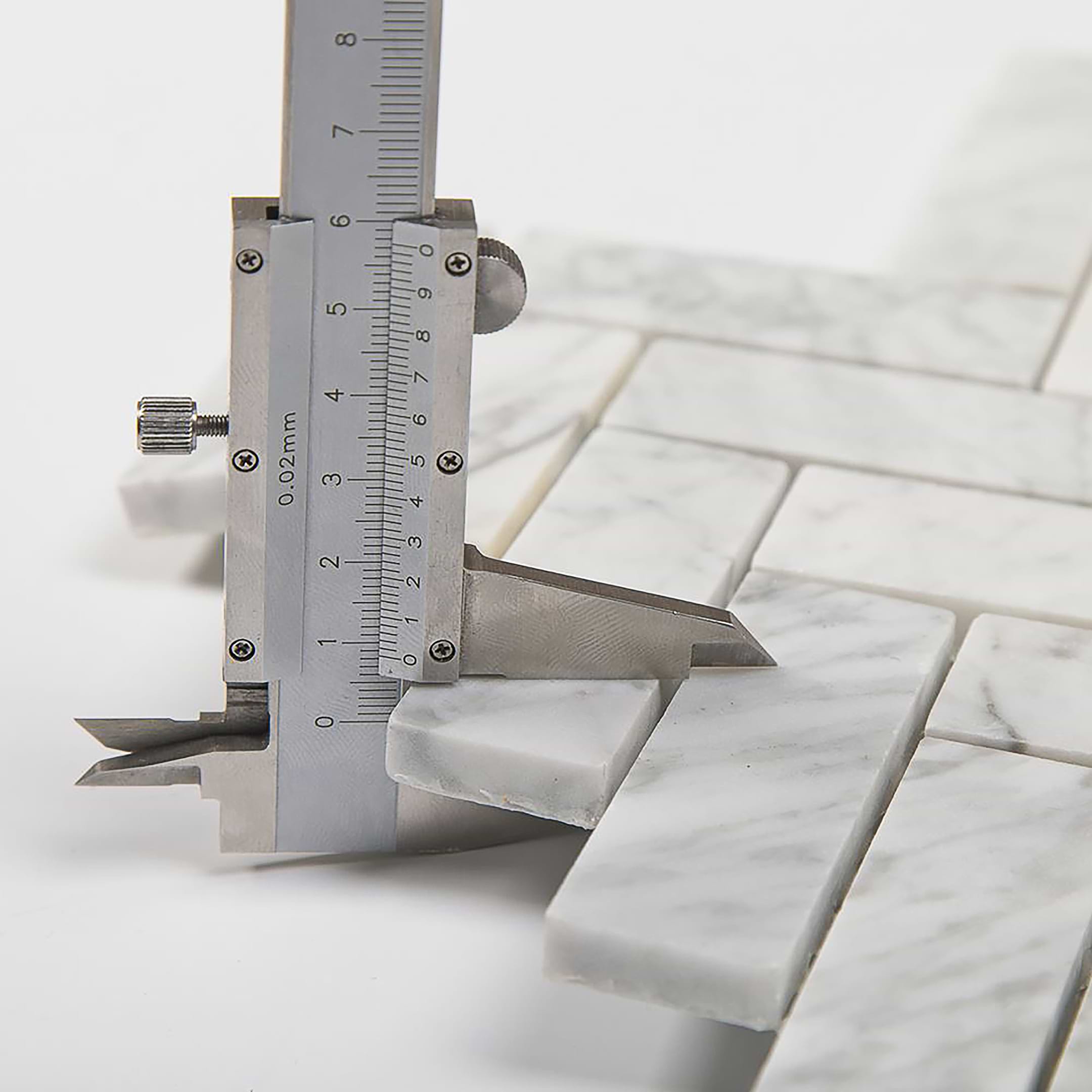 Carrara Mosaic Herringbone 1x3 Polished Marble - Image 3