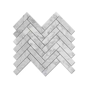 Carrara Mosaic Herringbone 1x4 Polished Marble