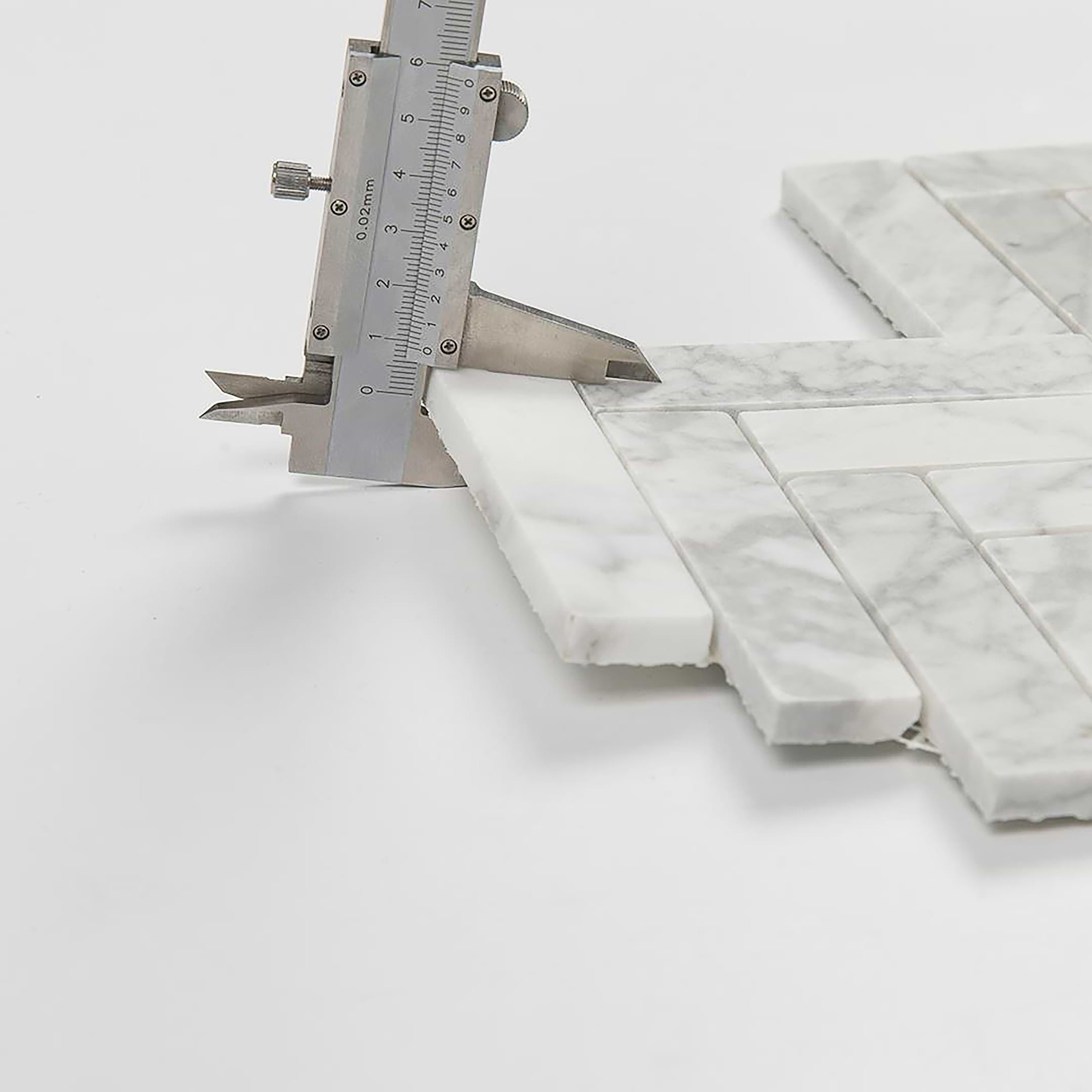 Carrara Mosaic Herringbone 1x4 Polished Marble - Image 3
