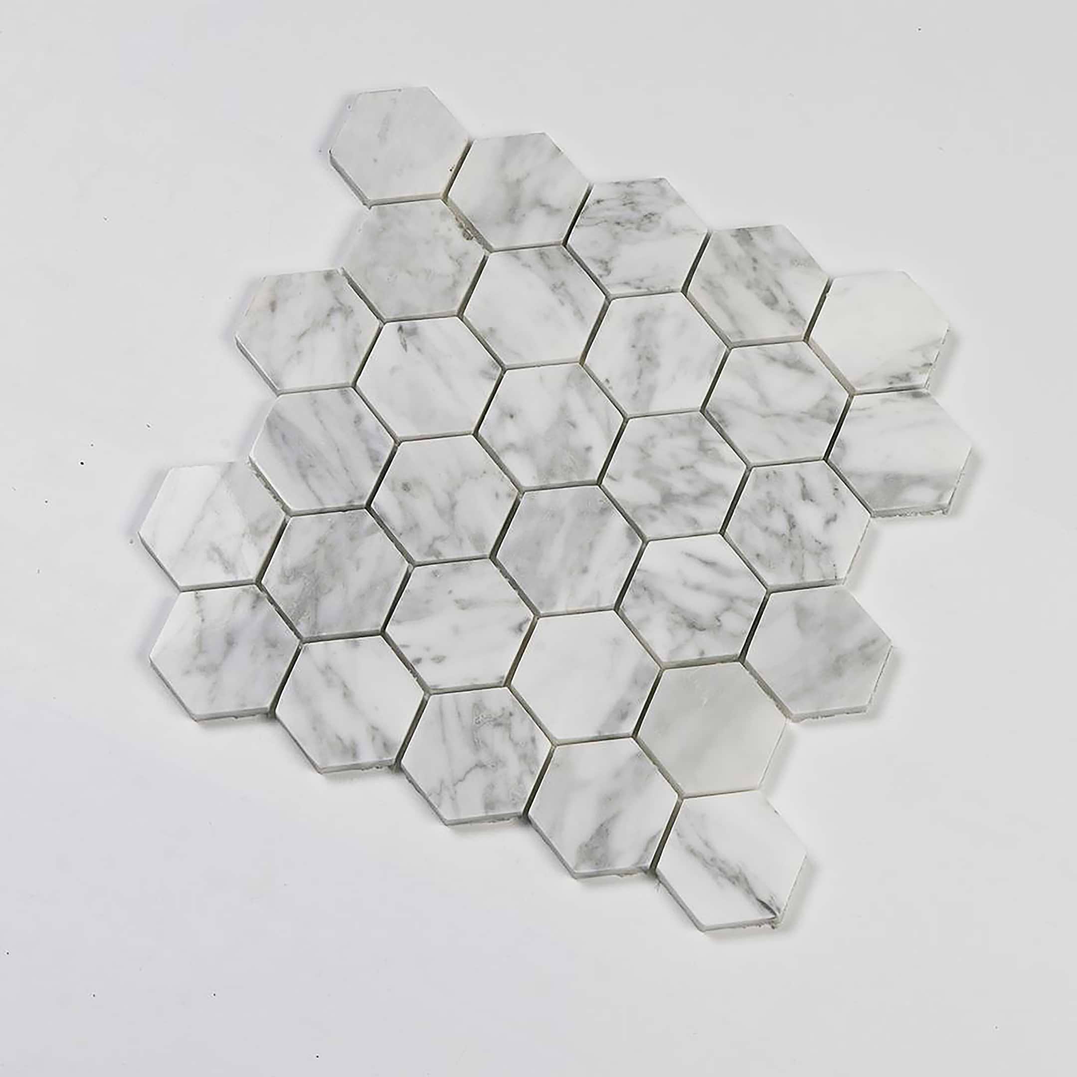 Carrara Mosaic Hexagon 2x2 Polished Marble - Image 2